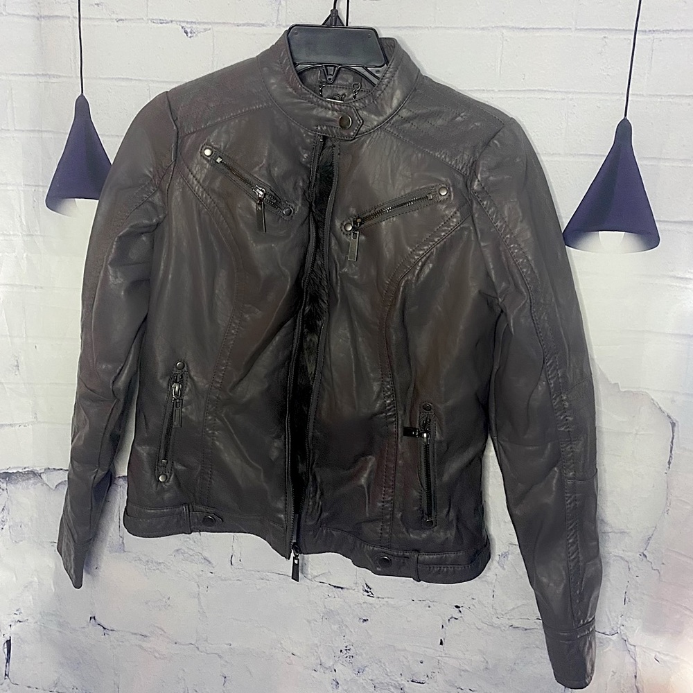 Grey Leather Jacket, Fluffy Inside - image 1